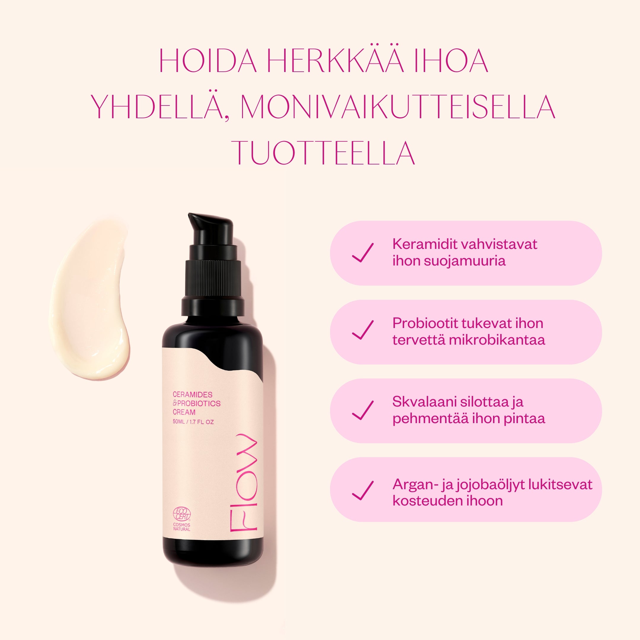 Ceramides & Probiotics herkän ihon hajusteeton ja korjaava kasvovoide