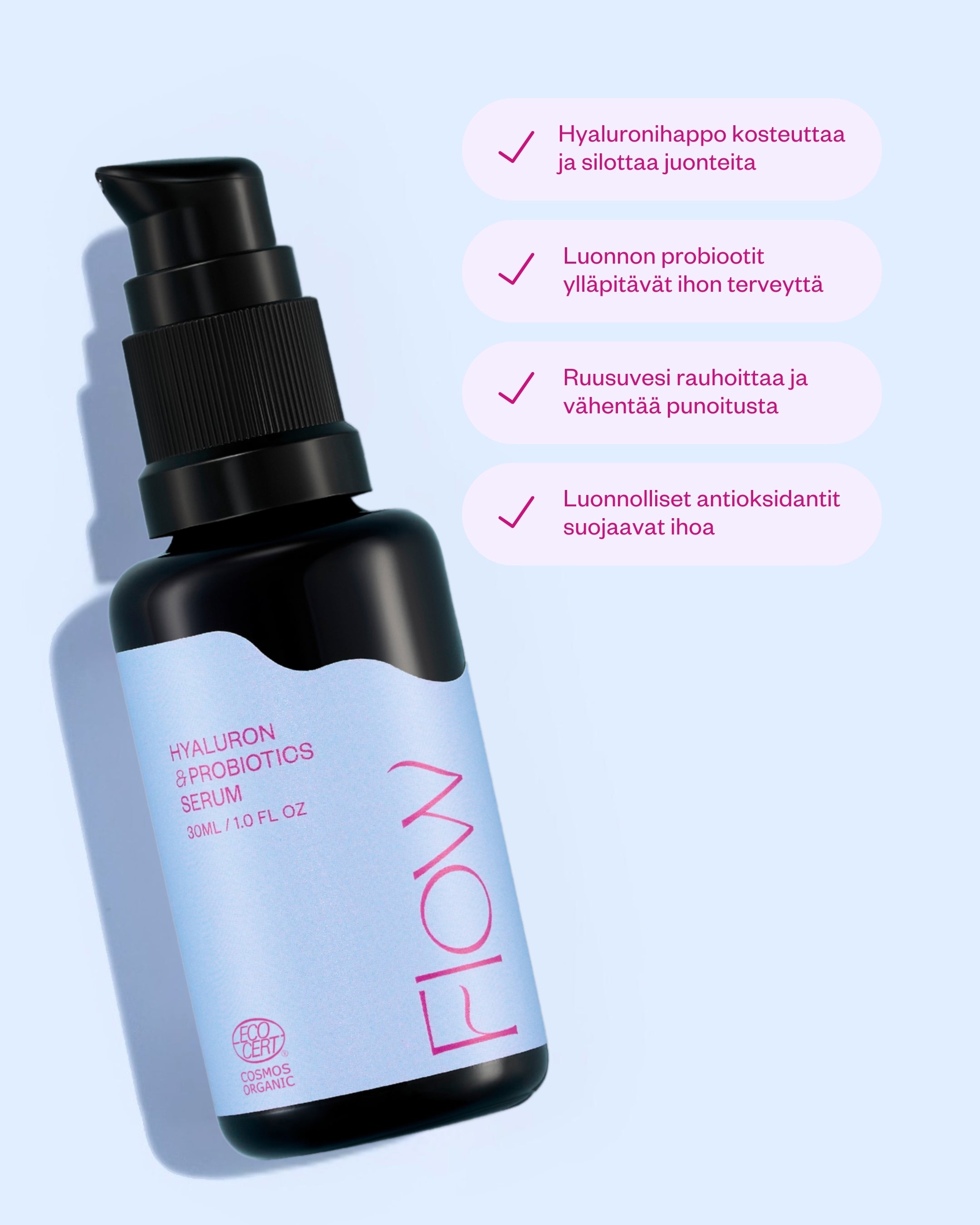 Hyaluron & Probiotics Serum syväkosteuttava hyaluronihapposeerumi Cosmos Organic