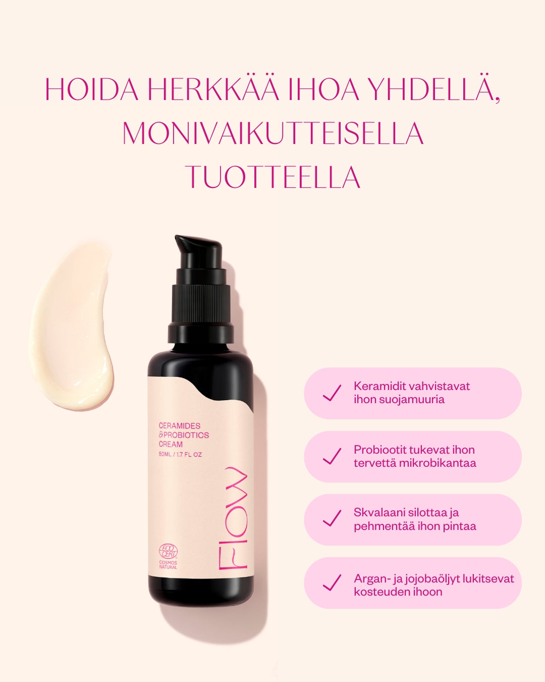 Ceramides & Probiotics Cream - korjaava herkän ihon kasvovoide (hajusteeton)