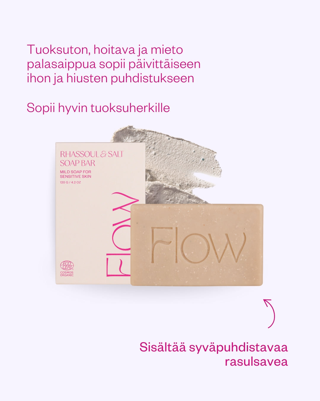 Rhassoul & Salt tuoksuton saippua hiuksille ja vartalolle