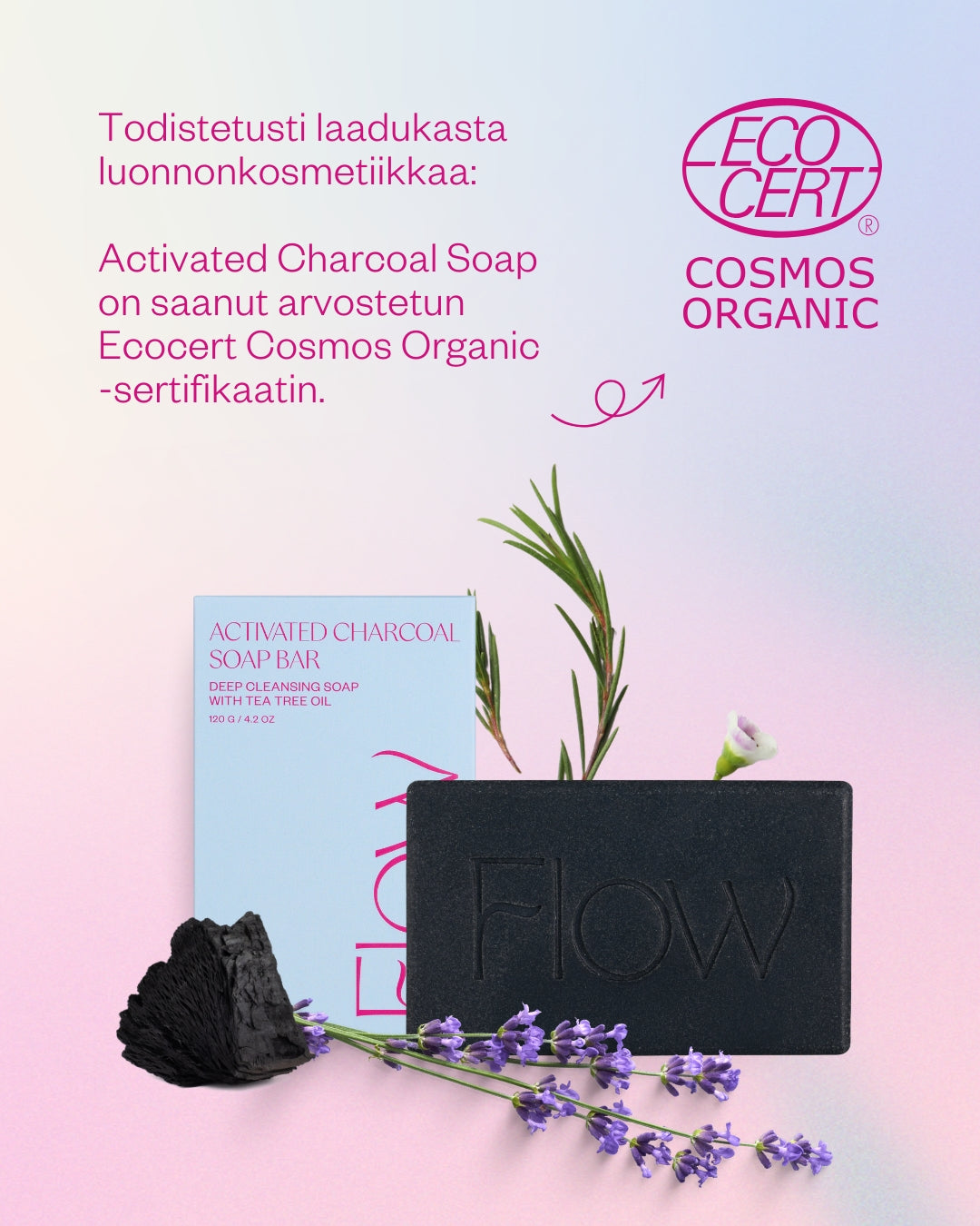 Activated Charcoal aktiivihiili-teepuusaippua rasvoittuvalle ja epäpuhtaalle iholle