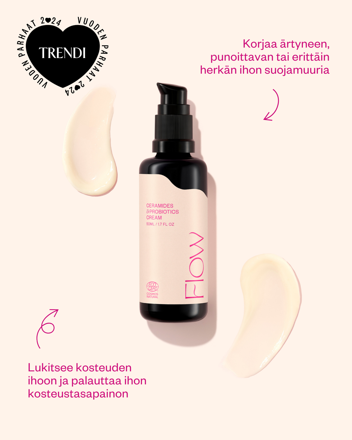 Ceramides & Probiotics Cream - korjaava herkän ihon kasvovoide (hajusteeton)