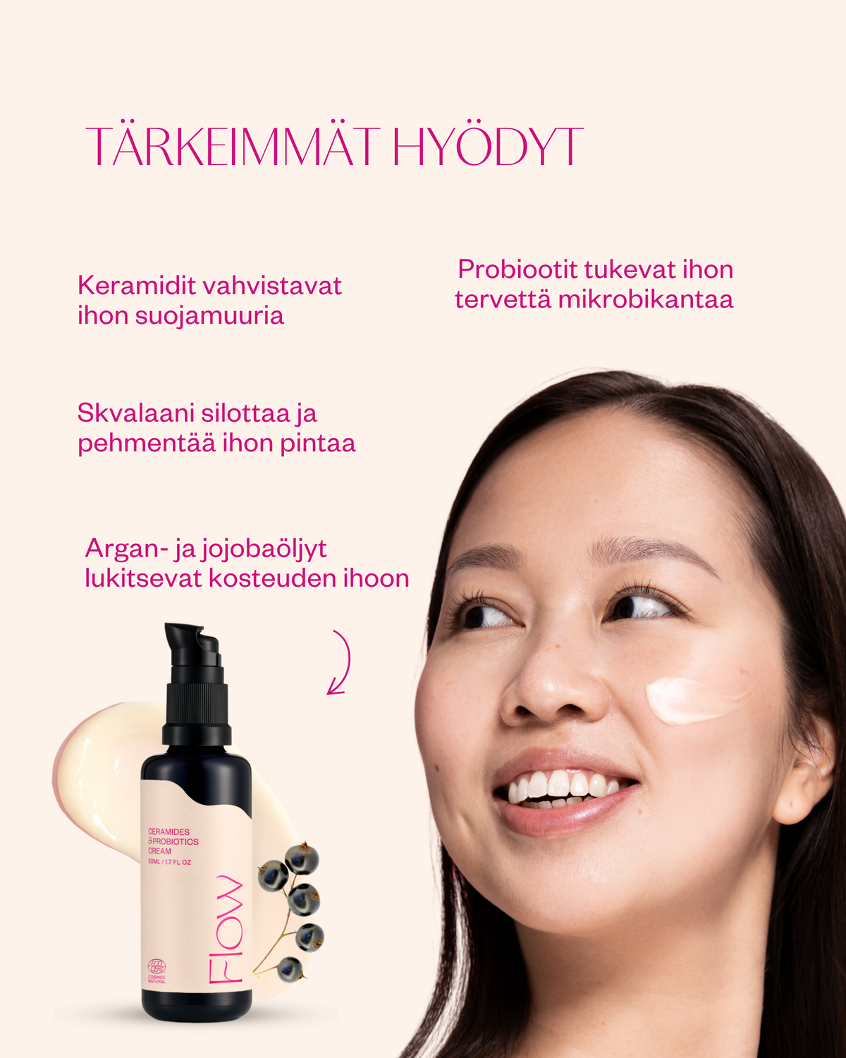 Ceramides & Probiotics Cream - korjaava herkän ihon kasvovoide (hajusteeton)