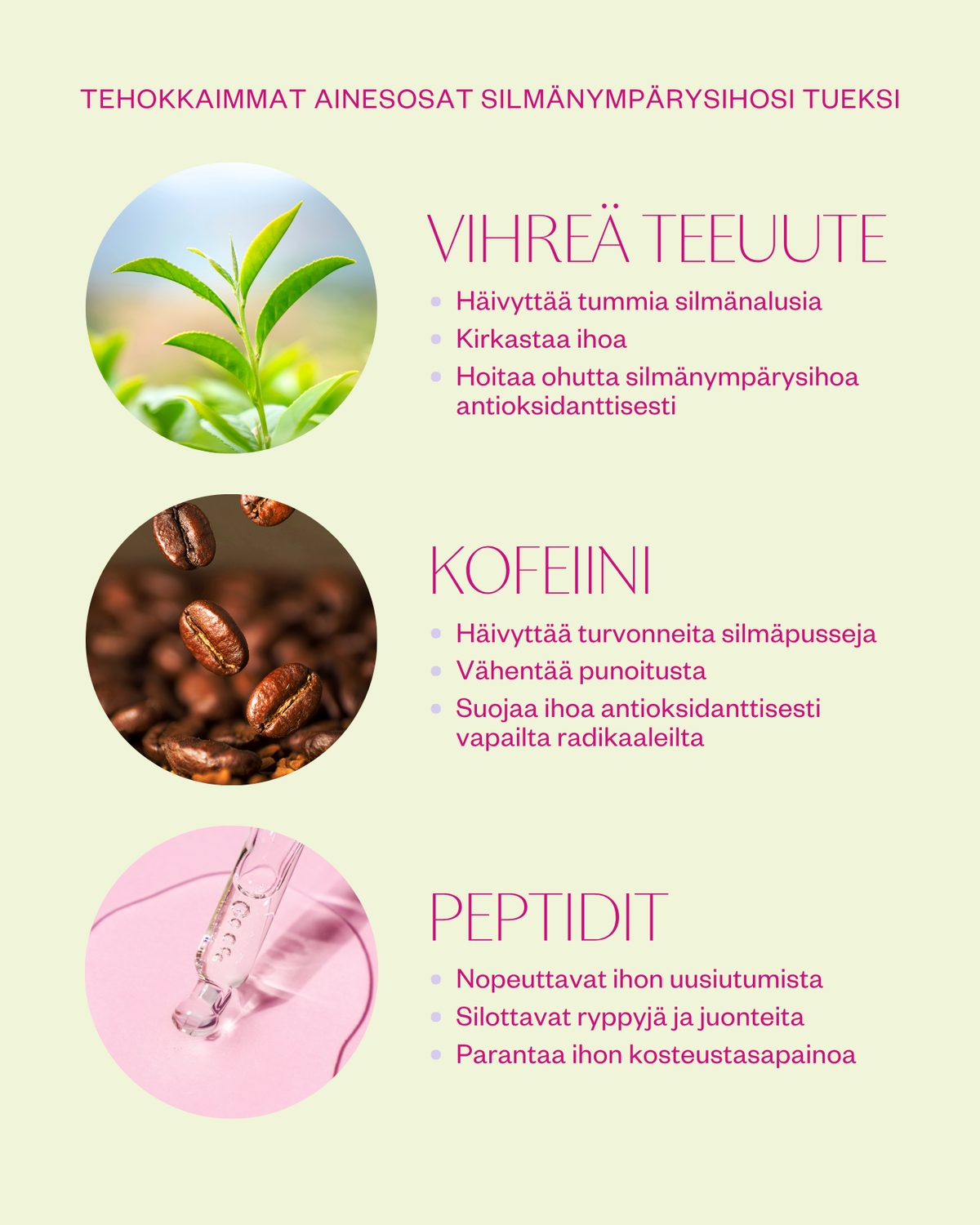 Green Tea & Peptide Eye Cream silmänympärysvoide tummille silmänalusille