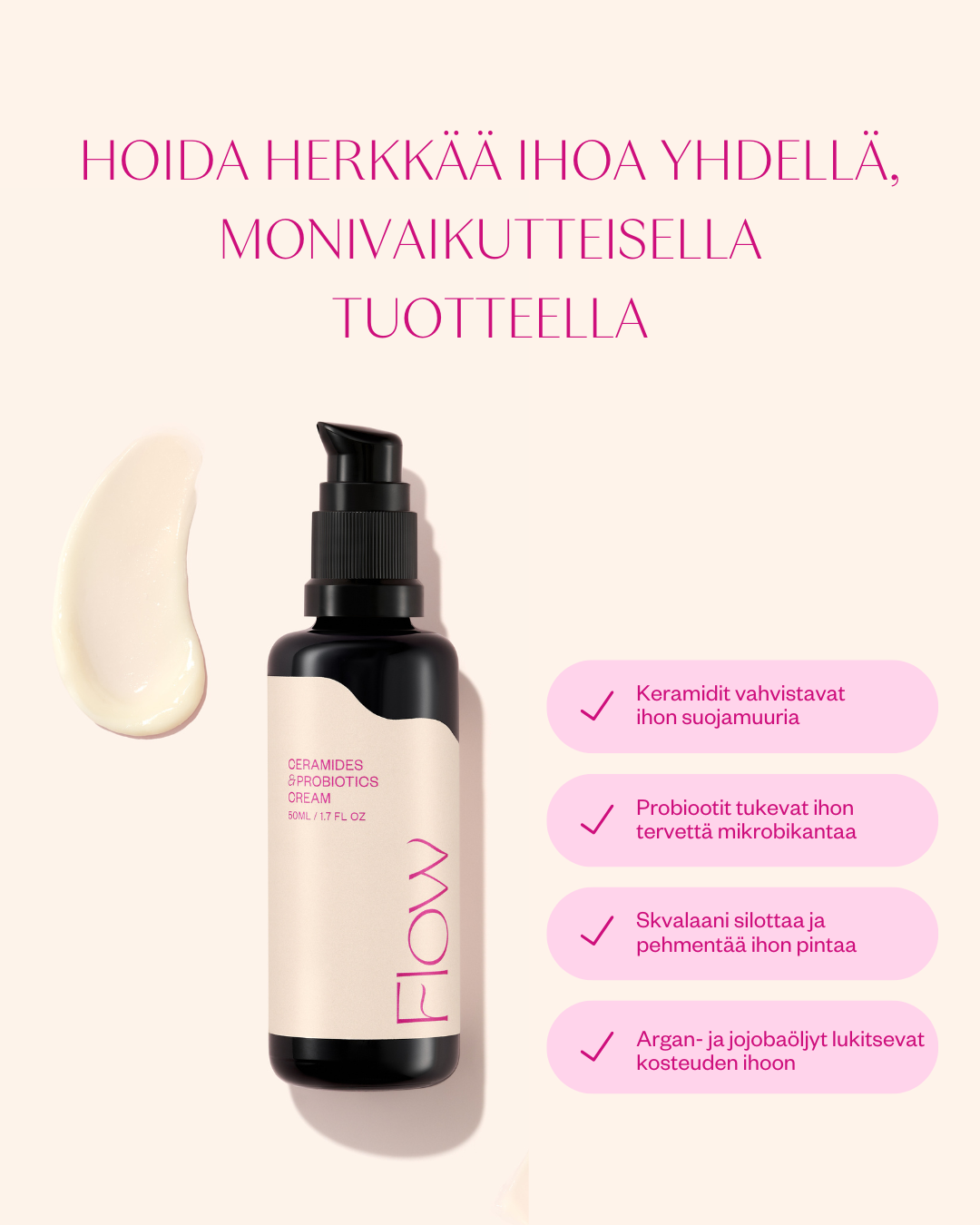 Ceramides & Probiotics Cream - korjaava herkän ihon kasvovoide (hajusteeton)