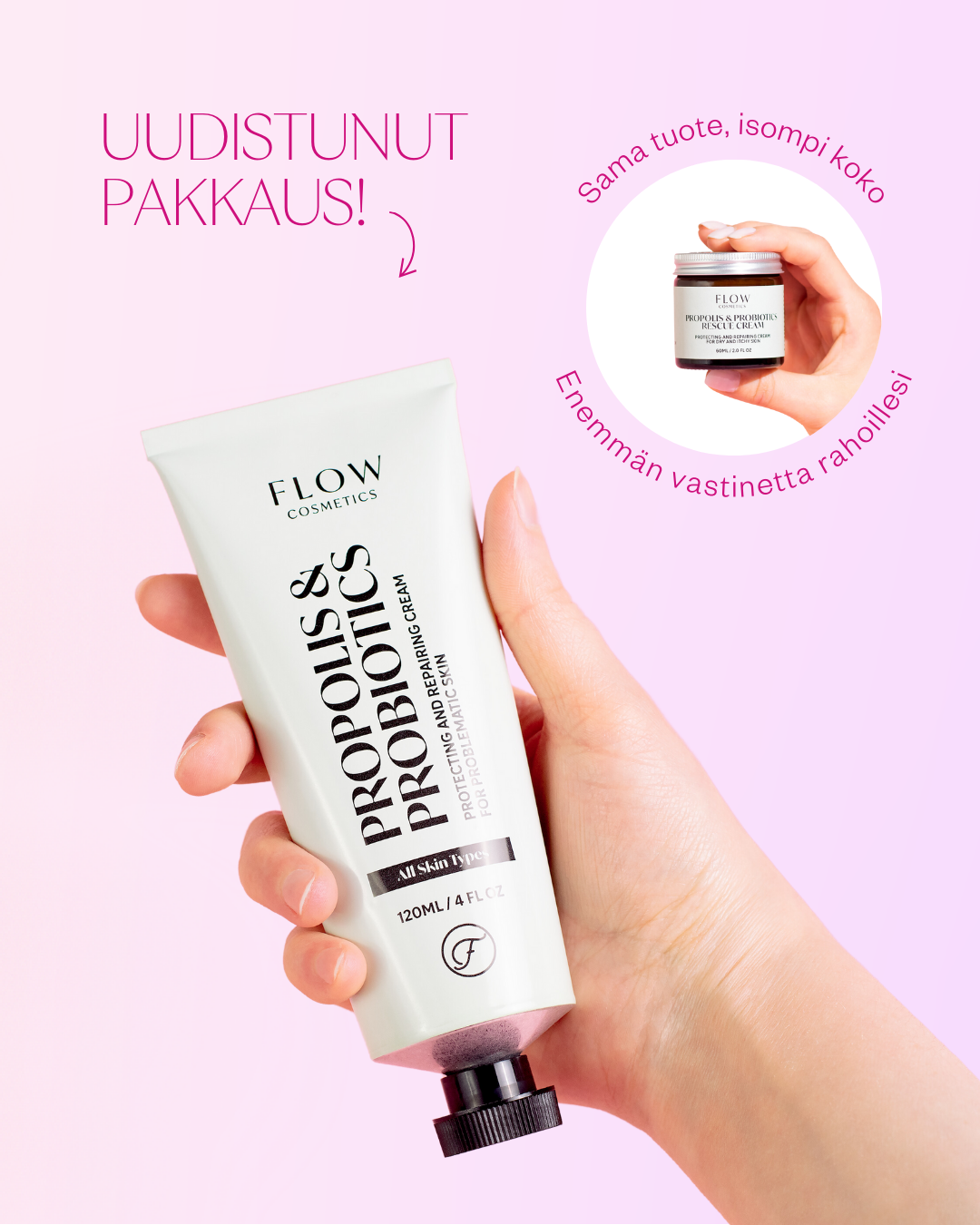 Propolis & Probiotics Rescue Cream -täsmävoide atooppiselle ja ongelmaiholle. Rauhoittava täsmävoide sopii kasvoille, vartalolle, käsille ja jaloille.