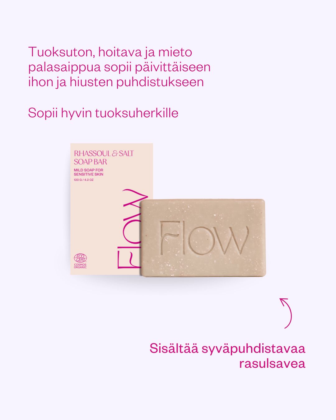 Rhassoul & Salt tuoksuton saippua hiuksille ja vartalolle