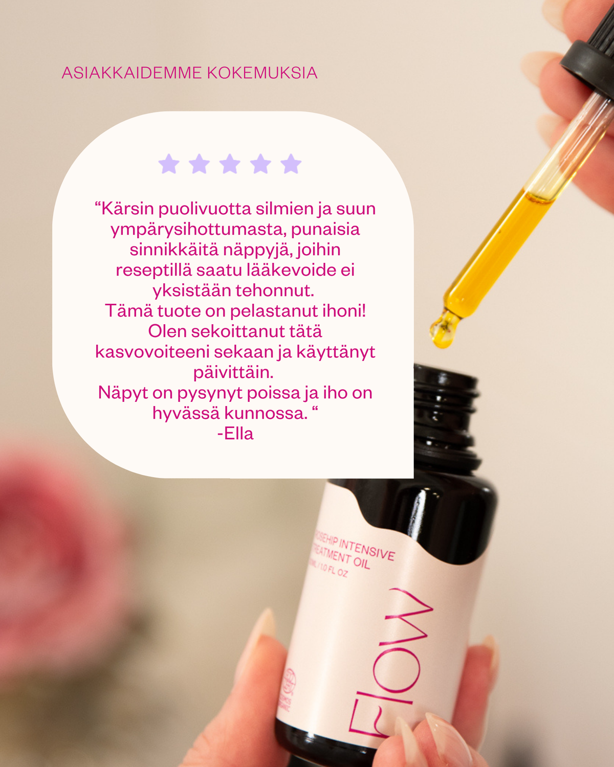 Rosehip Intensive Treatment Oil hoitoöljy herkälle ja haasteelliselle iholle
