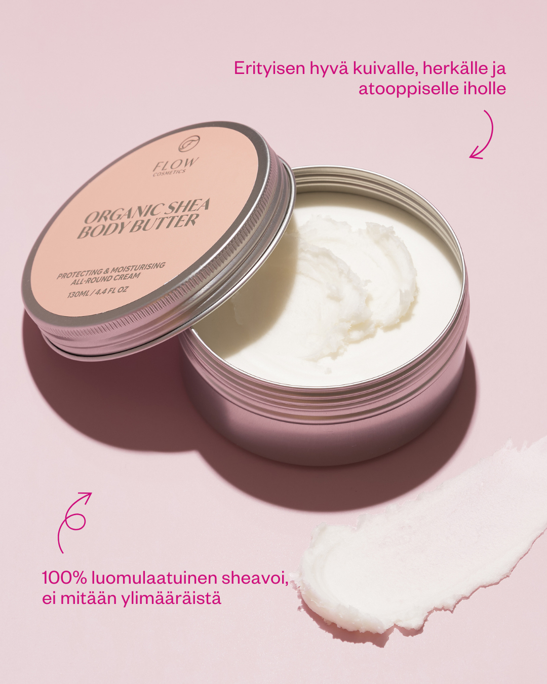 100% Shea Butter -Shea vartalovoi ja yleisvoide herkälle ja kuivalle iholle